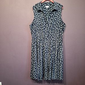 Womens 3x navy pineapple print fit and flare button down collared dress 22w